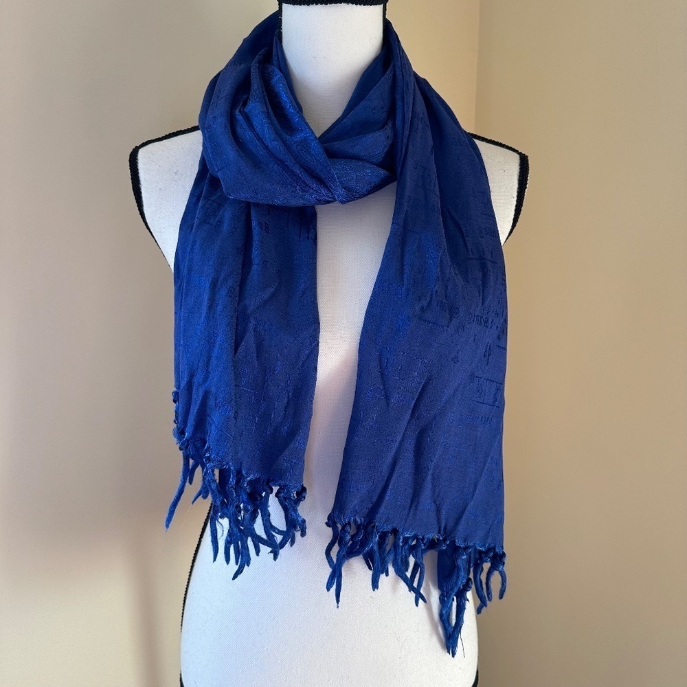 *DAGNY* Blue Thai Silk Fashion Tassel Scarf
